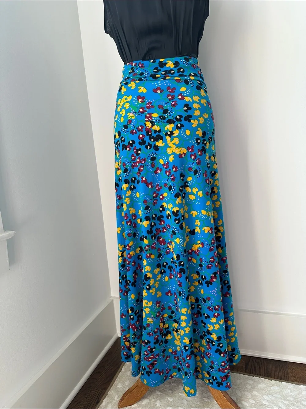 Lularoe Floral Print Blue Yellow Maxi Skirt Size XXS